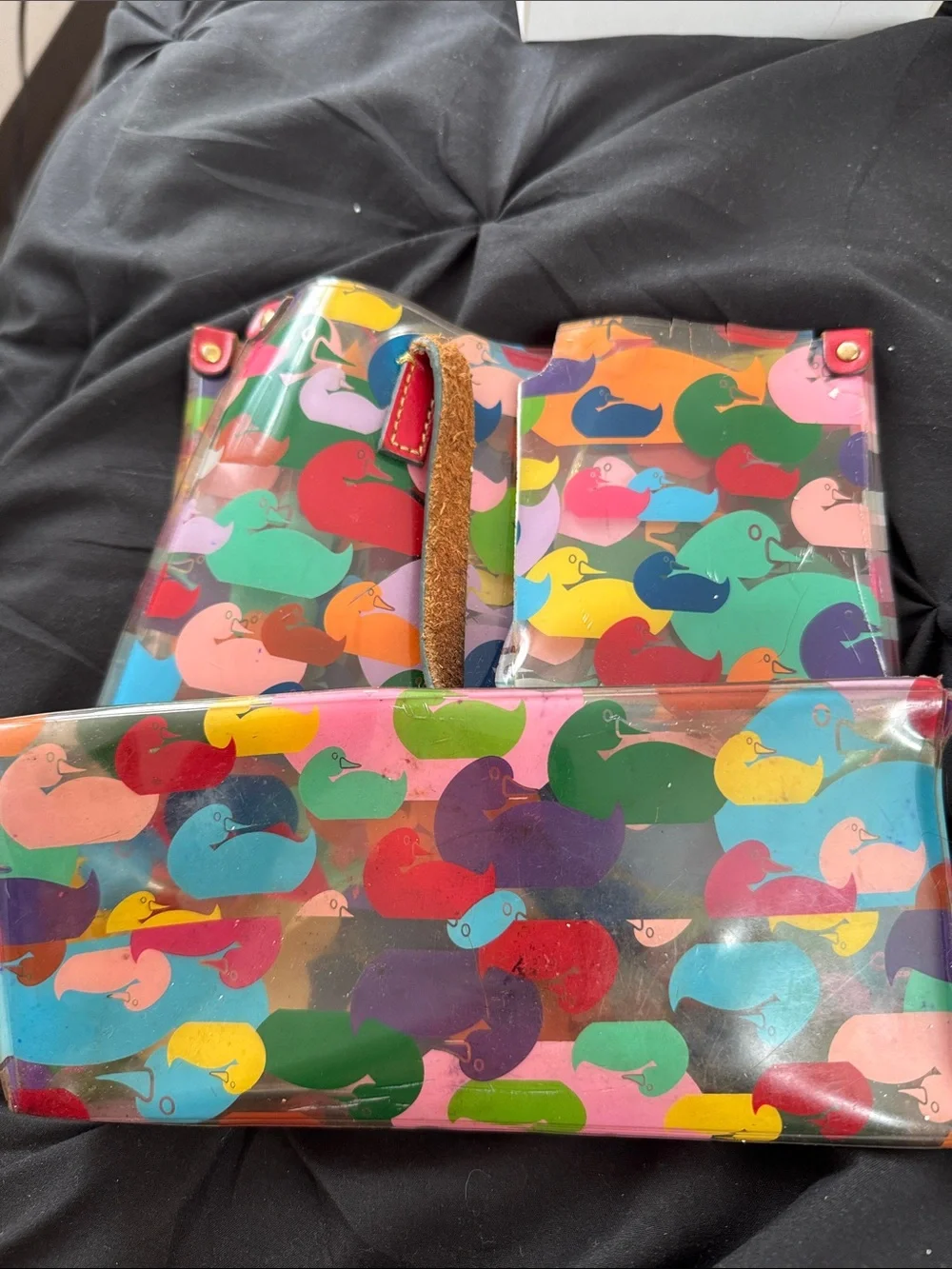 Dooney & Bourke Multicolor Duck-Print Clear Tote with Pink Straps